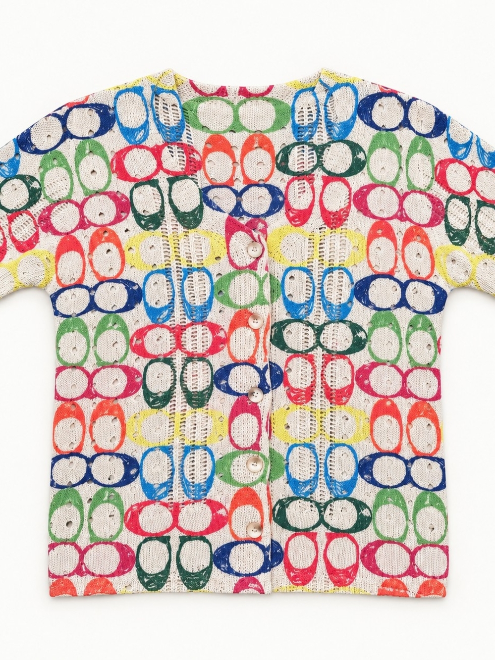 Colorful Knit Button Front Short Sleeve Cardigan Top